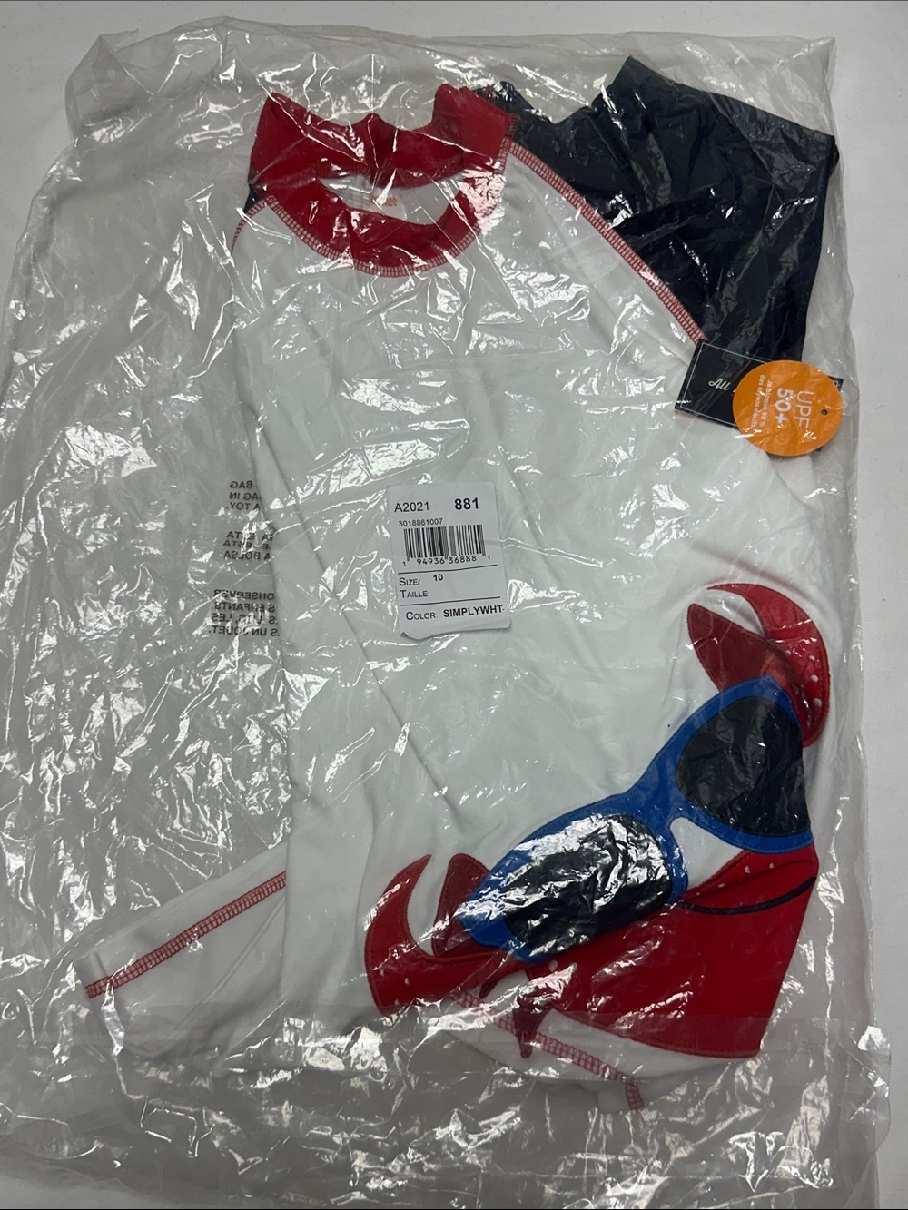 Gymboree White Red Blue Crab Graphic Kids Swim Rashguard